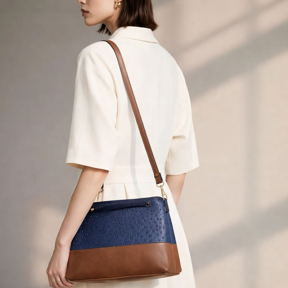 Women's NWOT Crossbody Bag One Size Royal Blue Brown Faux Ostrich Texture